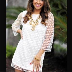 Fabrik Ark & Co White Eyelet 4/3 Sleeve Lined Dress Small